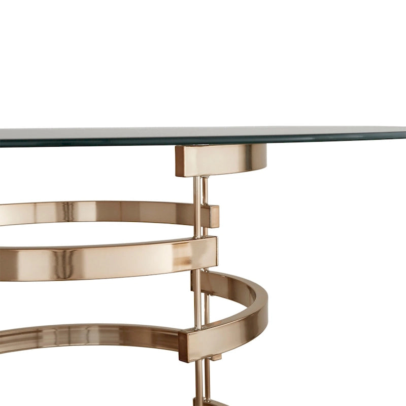 Tavolo da altezza bancone Nova con piano rotondo in vetro e base in ferro Vortex di iNSPIRE Q Bold