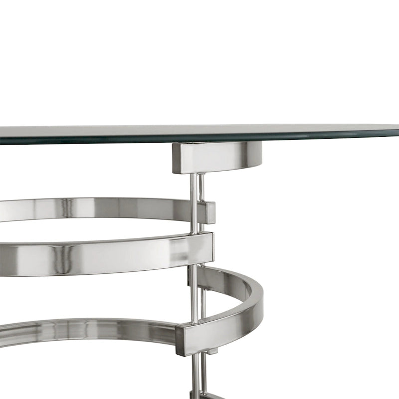Tavolo da altezza bancone Nova con piano rotondo in vetro e base in ferro Vortex di iNSPIRE Q Bold