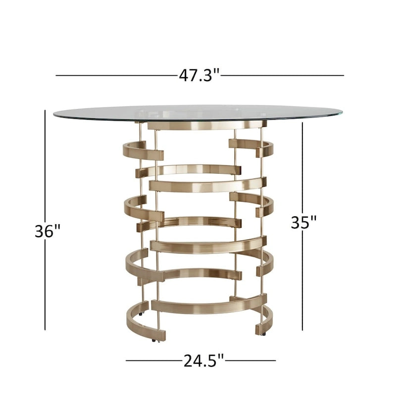 Tavolo da altezza bancone Nova con piano rotondo in vetro e base in ferro Vortex di iNSPIRE Q Bold