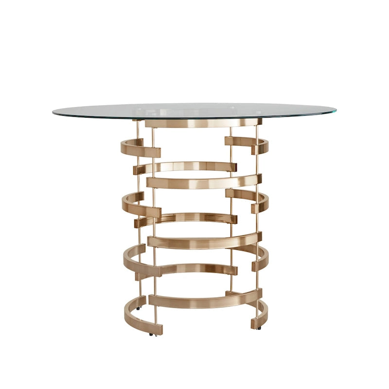 Tavolo da altezza bancone Nova con piano rotondo in vetro e base in ferro Vortex di iNSPIRE Q Bold