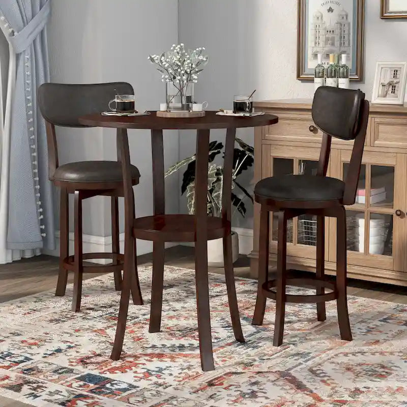 Set da pranzo Irvi a 3 pezzi in legno di gomma tradizionale, altezza bancone, di Furniture of America
