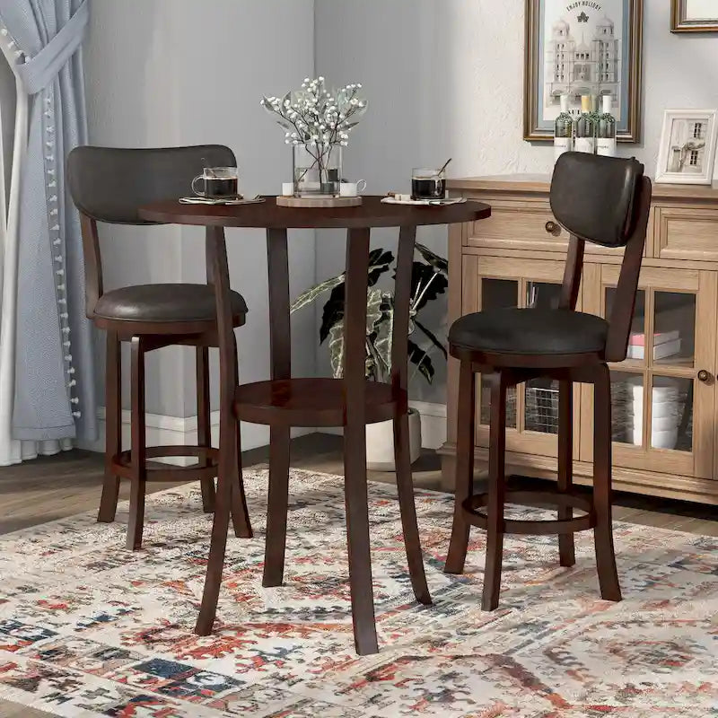 Set da pranzo Irvi a 3 pezzi in legno di gomma tradizionale, altezza bancone, di Furniture of America
