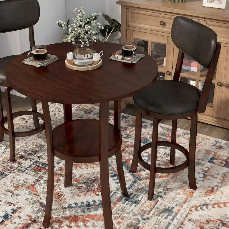 Set da pranzo Irvi a 3 pezzi in legno di gomma tradizionale, altezza bancone, di Furniture of America