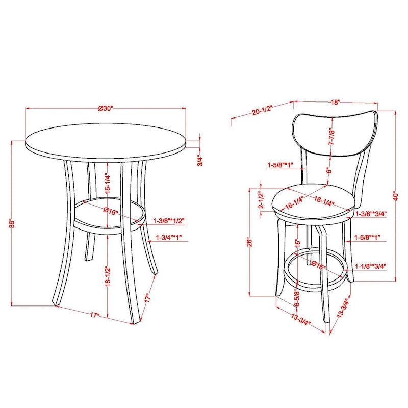 Set da pranzo Irvi a 3 pezzi in legno di gomma tradizionale, altezza bancone, di Furniture of America