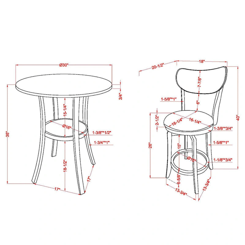 Set da pranzo Irvi a 3 pezzi in legno di gomma tradizionale, altezza bancone, di Furniture of America