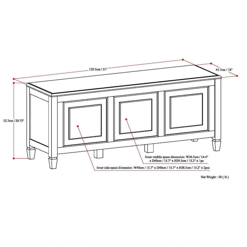 WYNDENHALL Hampshire - Cassapanca/Panca contenitore tradizionale in LEGNO MASSELLO, larga 51 pollici - 51 L x 18 P x 20,75 A