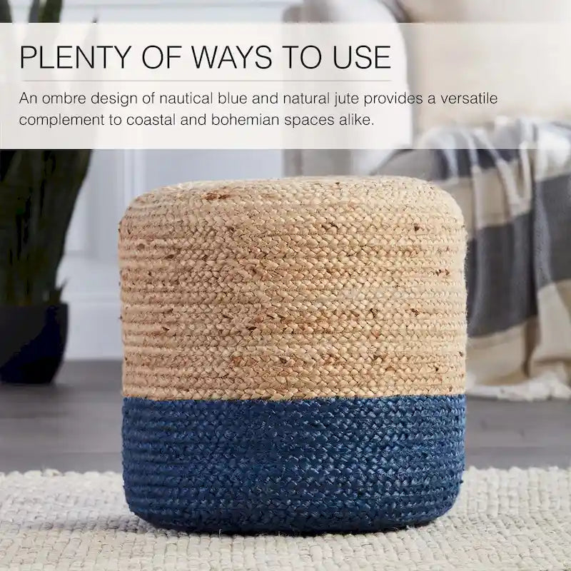 Juniper Home Saba Pouf rotondo sfumato in juta ottomano/poggiapiedi