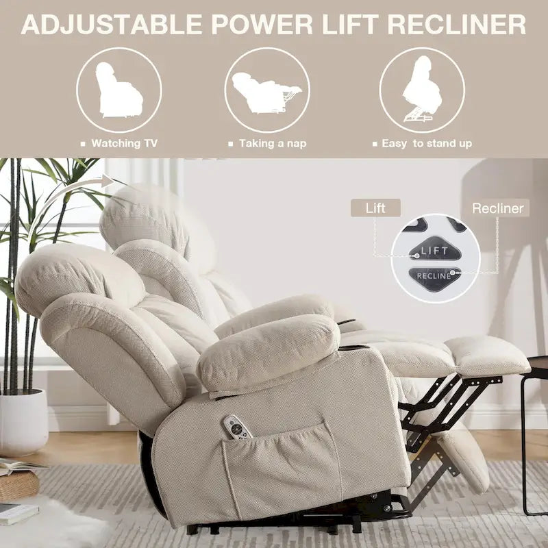 Poltrone reclinabili Power Lift, calore e massaggio, porta USB, telecomando