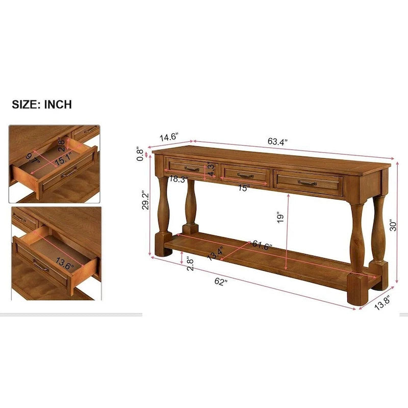 Consolle da divano lunga 161 cm con 3 cassetti per ingresso, retro divano, corridoio, atrio