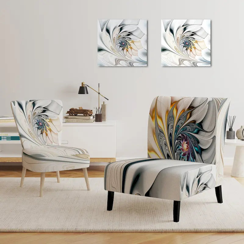 Designart 'White Stained Glass Floral' Upholstered Floral Accent Chair