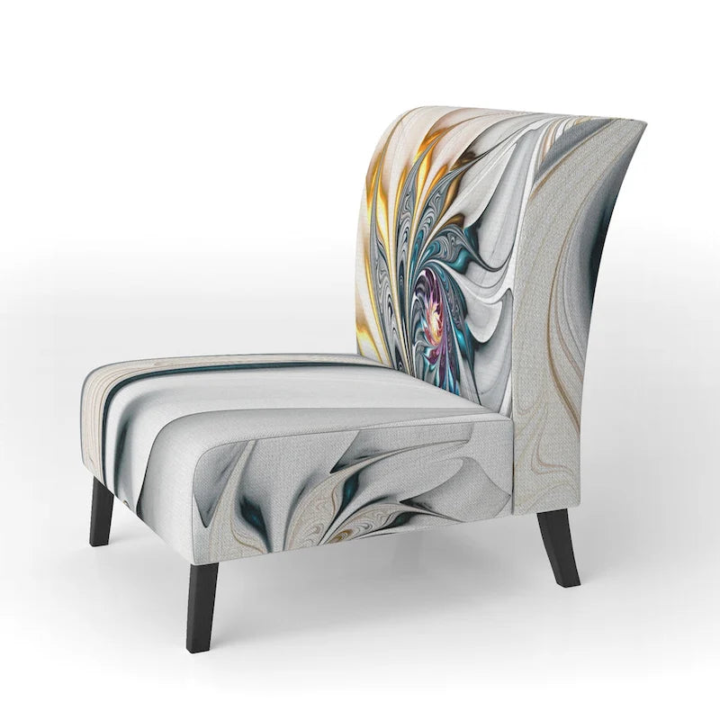 Designart 'White Stained Glass Floral' Upholstered Floral Accent Chair