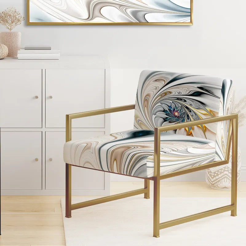Designart 'White Stained Glass Floral' Upholstered Floral Accent Chair