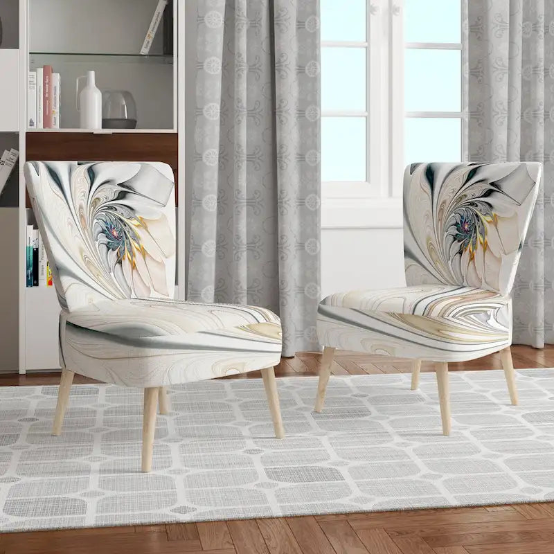 Designart 'White Stained Glass Floral' Upholstered Floral Accent Chair