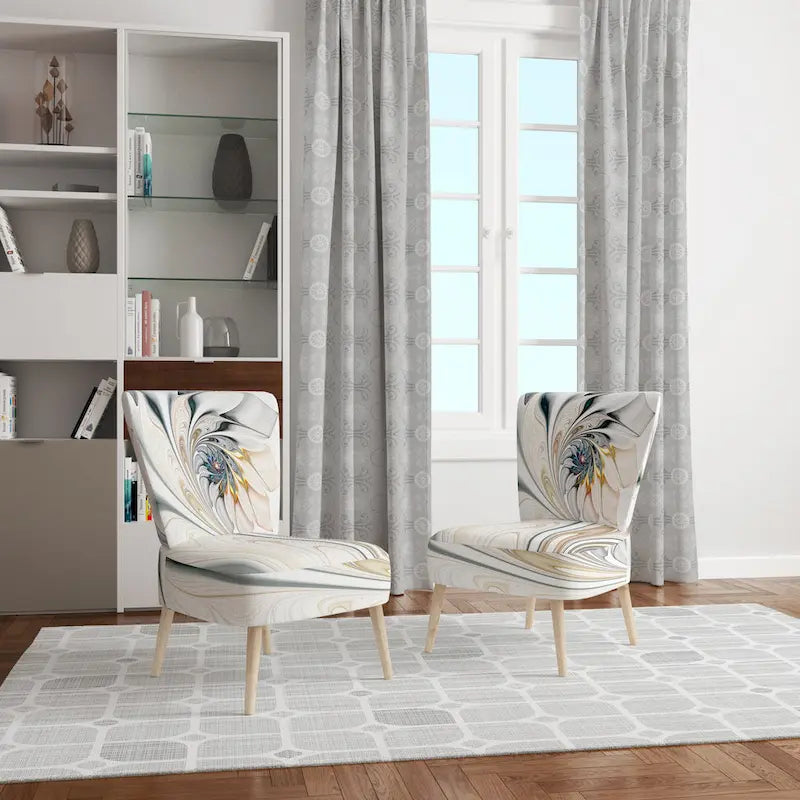 Designart 'White Stained Glass Floral' Upholstered Floral Accent Chair