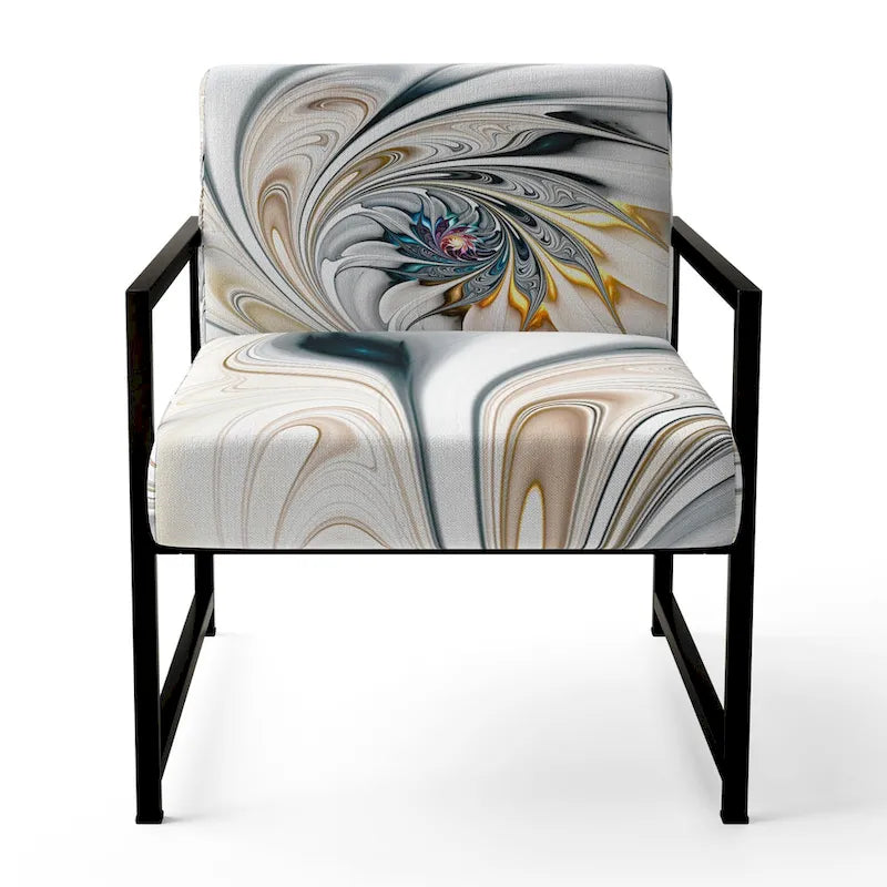 Designart 'White Stained Glass Floral' Upholstered Floral Accent Chair
