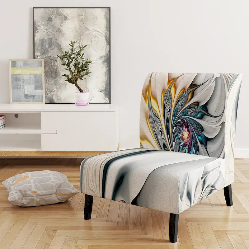Designart 'White Stained Glass Floral' Upholstered Floral Accent Chair