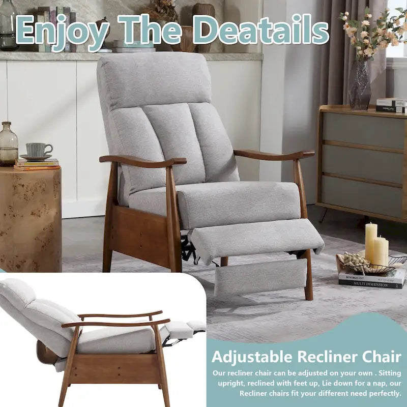 HOMEFUN Linen/Leather/Microsuede Upholstered Wood Frame Adjustable Recliner Lounge Armchair