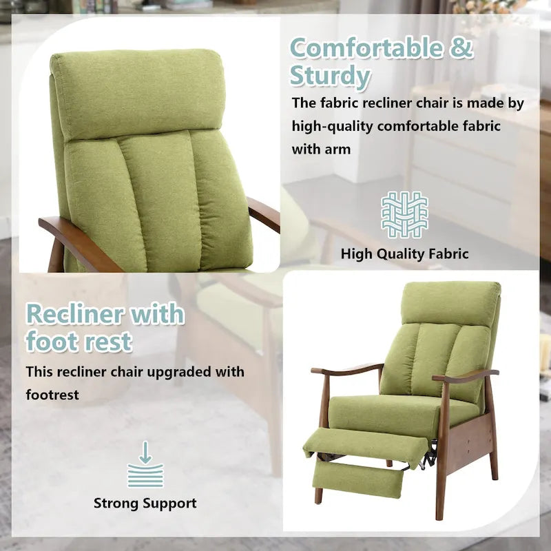 HOMEFUN Linen/Leather/Microsuede Upholstered Wood Frame Adjustable Recliner Lounge Armchair
