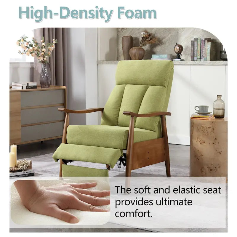 HOMEFUN Linen/Leather/Microsuede Upholstered Wood Frame Adjustable Recliner Lounge Armchair