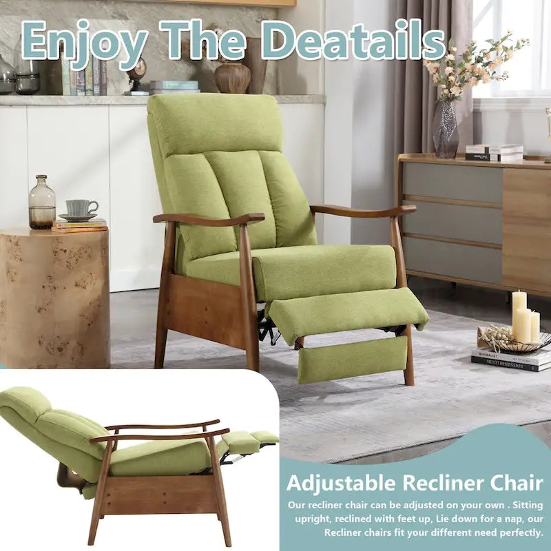HOMEFUN Linen/Leather/Microsuede Upholstered Wood Frame Adjustable Recliner Lounge Armchair
