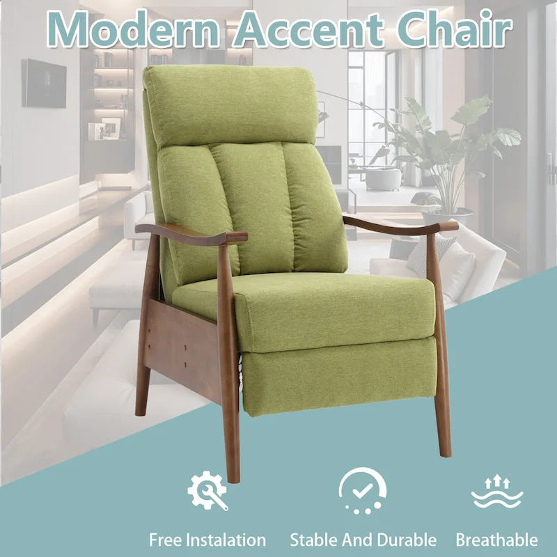 HOMEFUN Linen/Leather/Microsuede Upholstered Wood Frame Adjustable Recliner Lounge Armchair