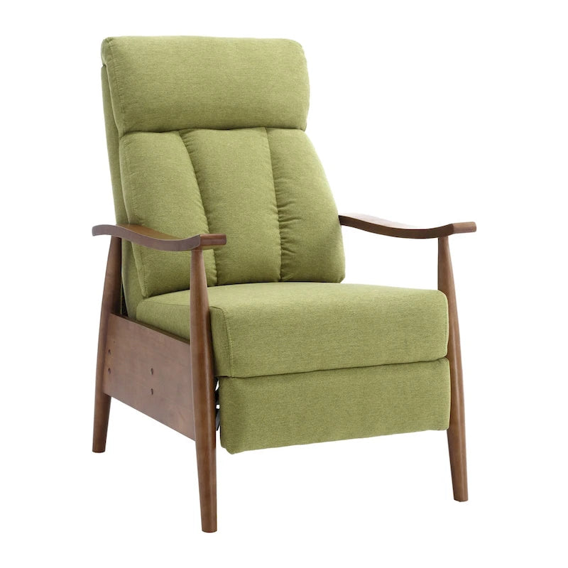 HOMEFUN Linen/Leather/Microsuede Upholstered Wood Frame Adjustable Recliner Lounge Armchair