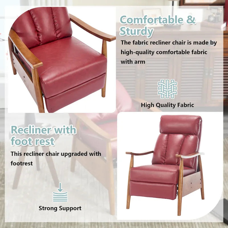 HOMEFUN Linen/Leather/Microsuede Upholstered Wood Frame Adjustable Recliner Lounge Armchair