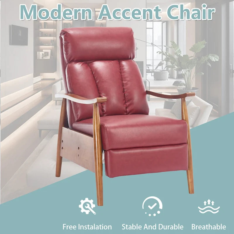 HOMEFUN Linen/Leather/Microsuede Upholstered Wood Frame Adjustable Recliner Lounge Armchair