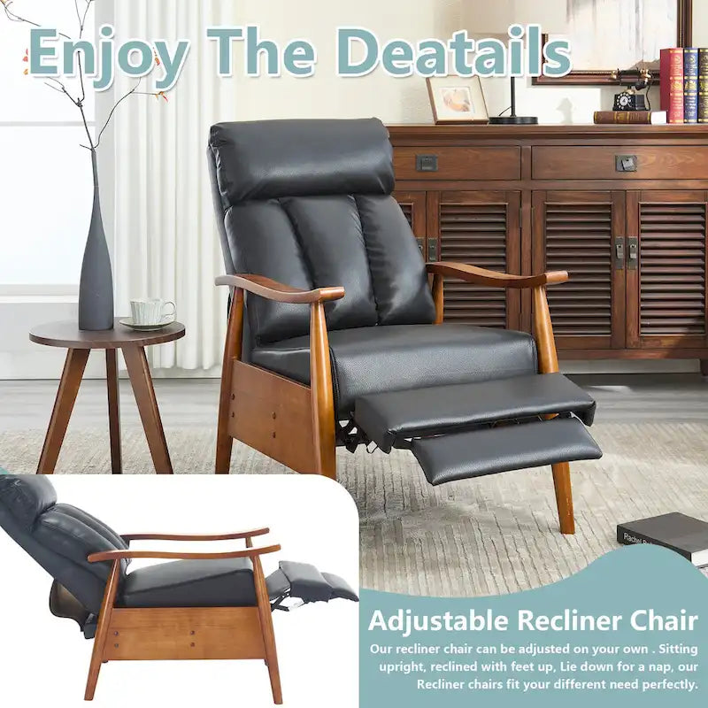 HOMEFUN Linen/Leather/Microsuede Upholstered Wood Frame Adjustable Recliner Lounge Armchair