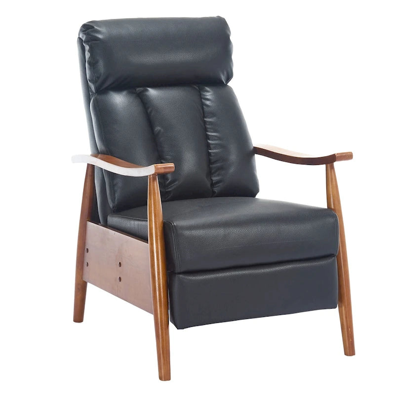 HOMEFUN Linen/Leather/Microsuede Upholstered Wood Frame Adjustable Recliner Lounge Armchair