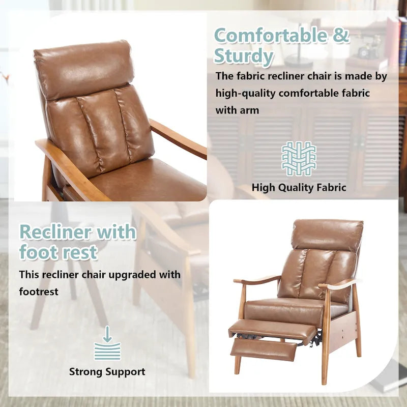 HOMEFUN Linen/Leather/Microsuede Upholstered Wood Frame Adjustable Recliner Lounge Armchair