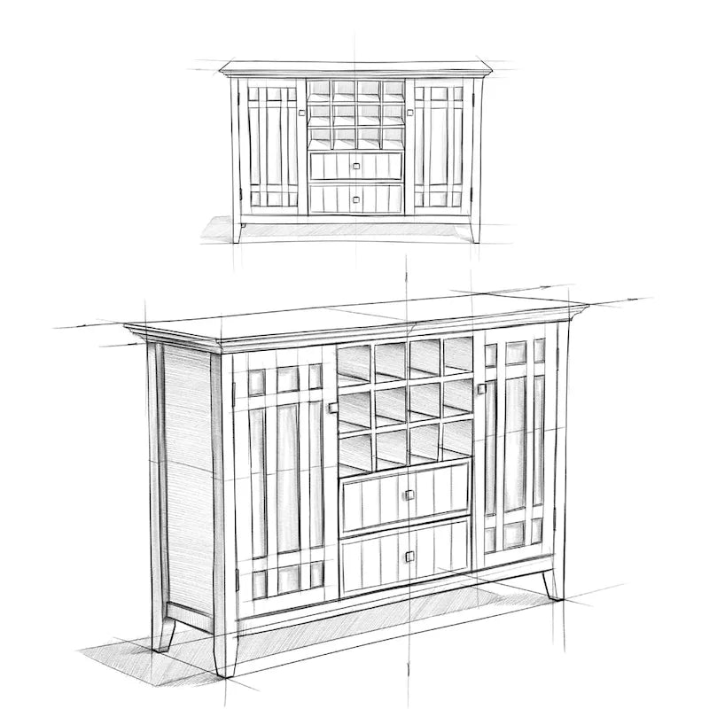 WYNDENHALL Freemont SOLID WOOD 54 inch Wide Transitional Sideboard Buffet and Wine Rack - 54 W x 17 D x 36 H