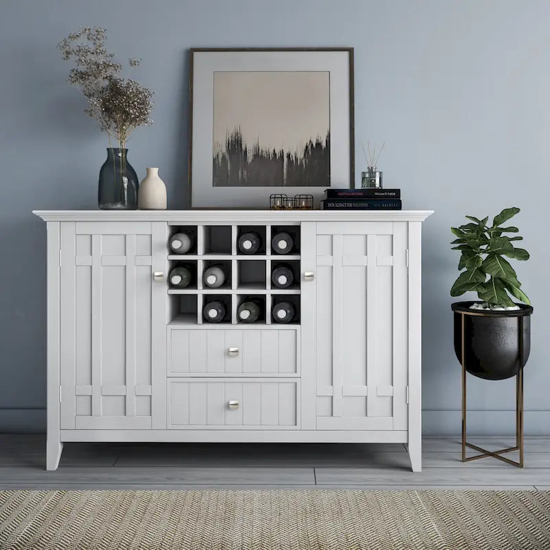 WYNDENHALL Freemont SOLID WOOD 54 inch Wide Transitional Sideboard Buffet and Wine Rack - 54 W x 17 D x 36 H
