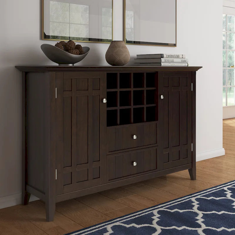 WYNDENHALL Freemont SOLID WOOD 54 inch Wide Transitional Sideboard Buffet and Wine Rack - 54 W x 17 D x 36 H