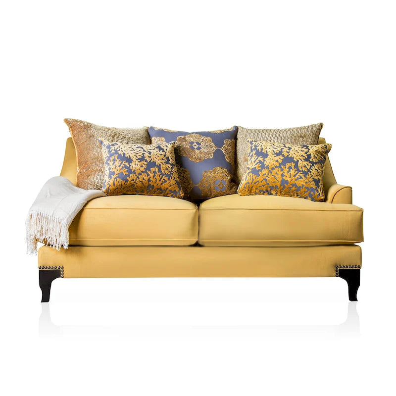 Divanetto imbottito Gisc Contemporary Fabric con borchie di Furniture of America
