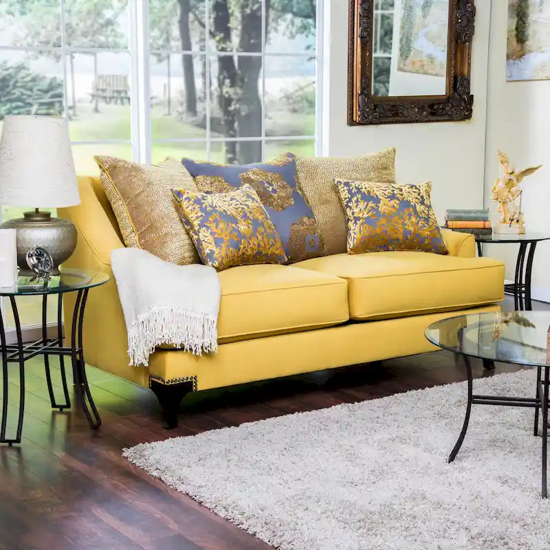 Divanetto imbottito Gisc Contemporary Fabric con borchie di Furniture of America