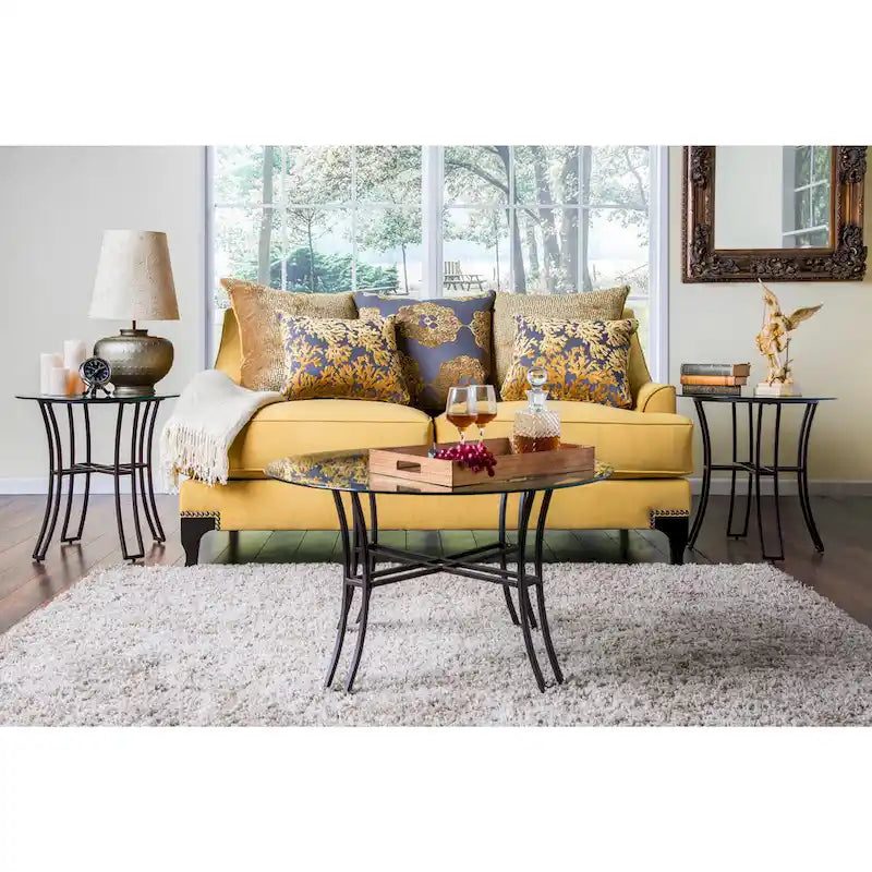 Divanetto imbottito Gisc Contemporary Fabric con borchie di Furniture of America