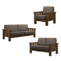 Jimo Rustic Oak and Linen Fabric 3-Piece Sofa Set by Furniture of America