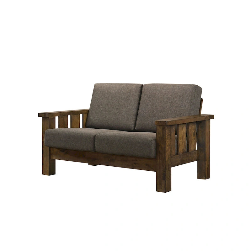 Jimo Rustic Oak and Linen Fabric 3-Piece Sofa Set by Furniture of America