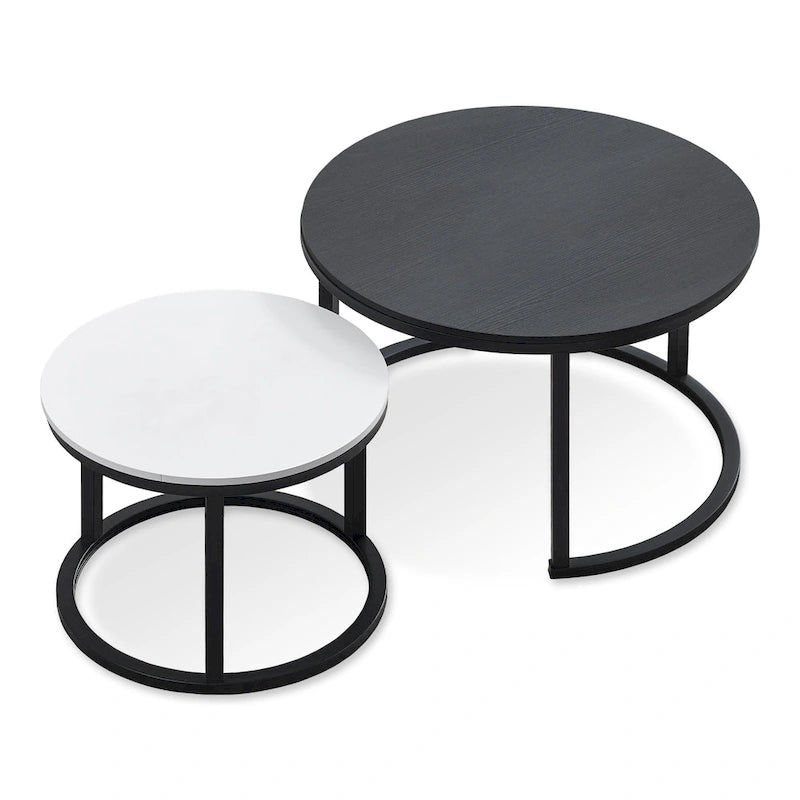 Modern Wooden Waterproof Round Nesting Coffee Table Set of 2