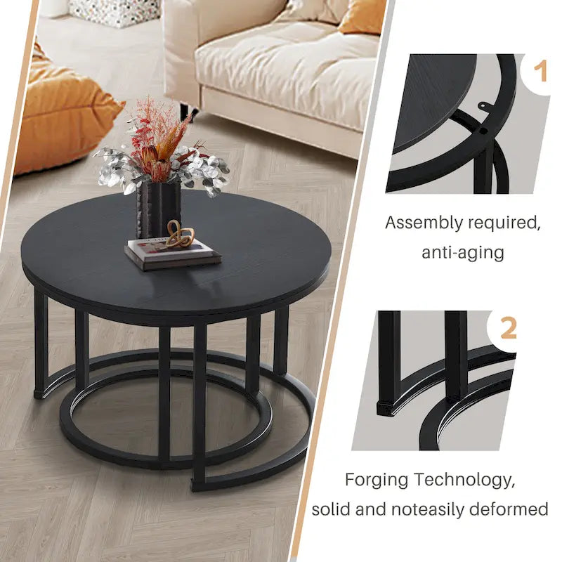Modern Wooden Waterproof Round Nesting Coffee Table Set of 2