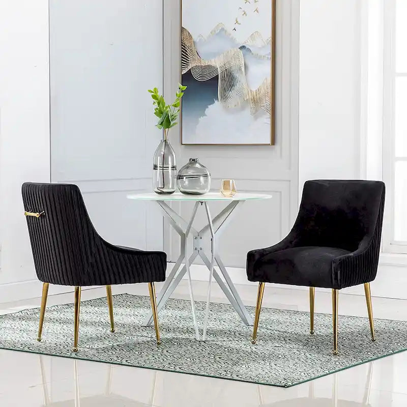 SEYNAR Modern Glam Boucle Pleated Velvet Dining Chair or Vanity Chair Set of 2 with Rear Handle