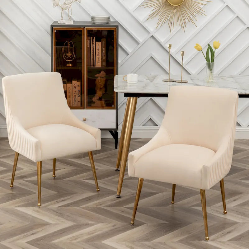 SEYNAR Modern Glam Boucle Pleated Velvet Dining Chair or Vanity Chair Set of 2 with Rear Handle