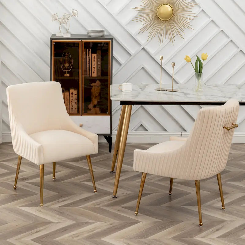 SEYNAR Modern Glam Boucle Pleated Velvet Dining Chair or Vanity Chair Set of 2 with Rear Handle