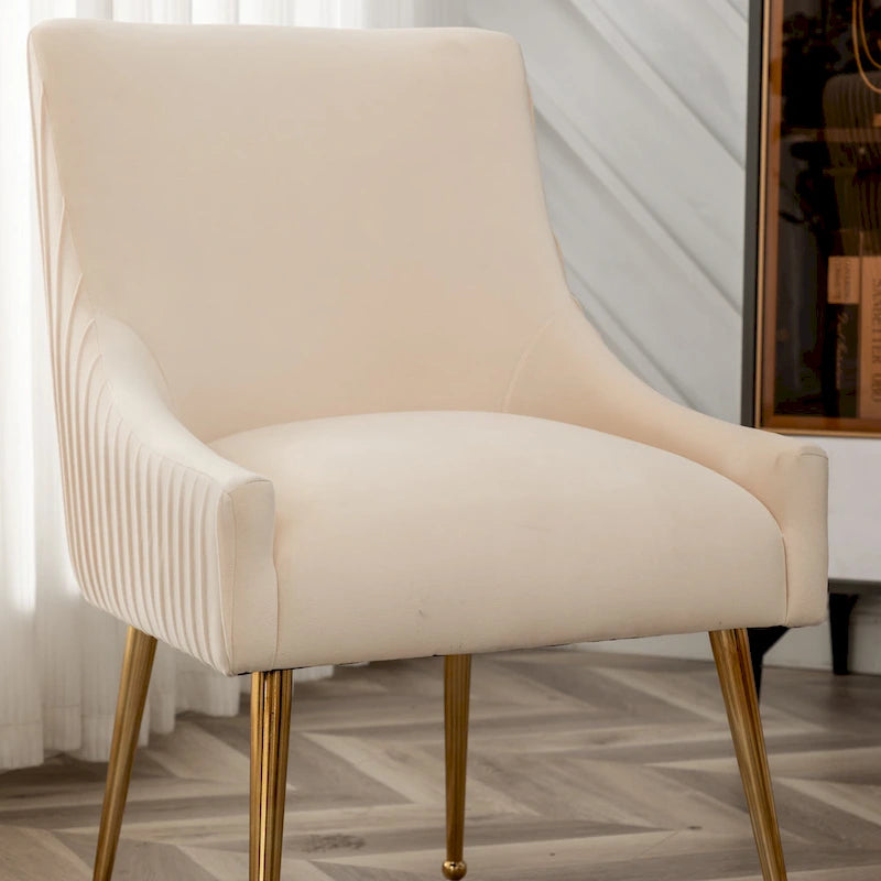 SEYNAR Modern Glam Boucle Pleated Velvet Dining Chair or Vanity Chair Set of 2 with Rear Handle