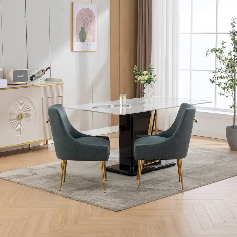 SEYNAR Modern Glam Boucle Pleated Velvet Dining Chair or Vanity Chair Set of 2 with Rear Handle