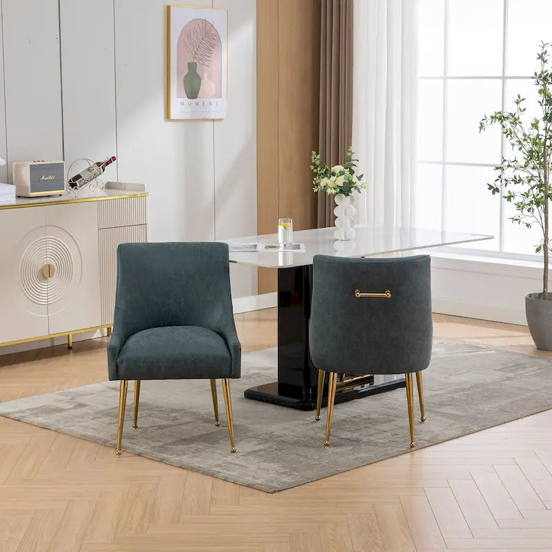 SEYNAR Modern Glam Boucle Pleated Velvet Dining Chair or Vanity Chair Set of 2 with Rear Handle