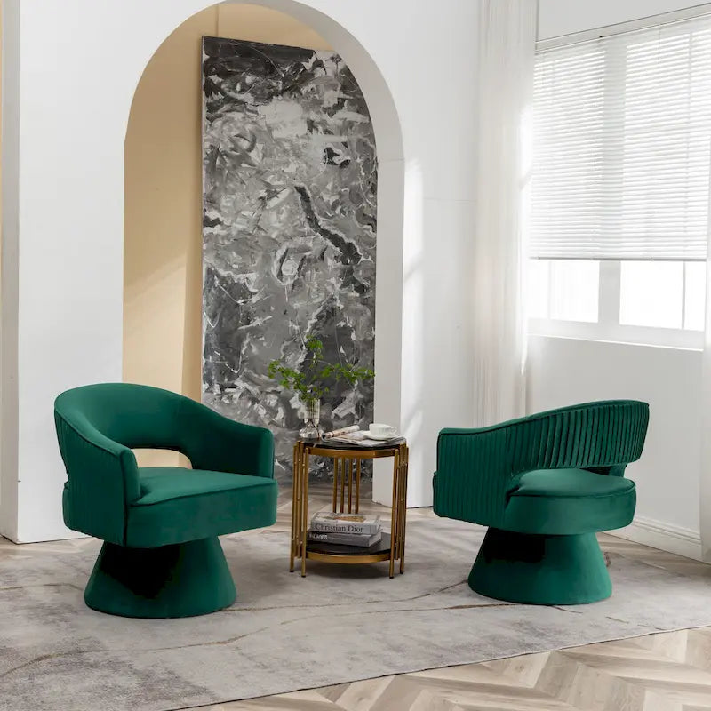 SEYNAR Modren Velvet 360 Degree Swivel Accent Arm Barrel Chair Set of 2 for Living Room