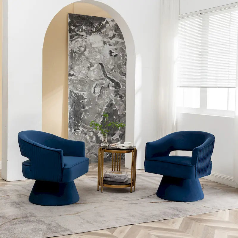 SEYNAR Modren Velvet 360 Degree Swivel Accent Arm Barrel Chair Set of 2 for Living Room
