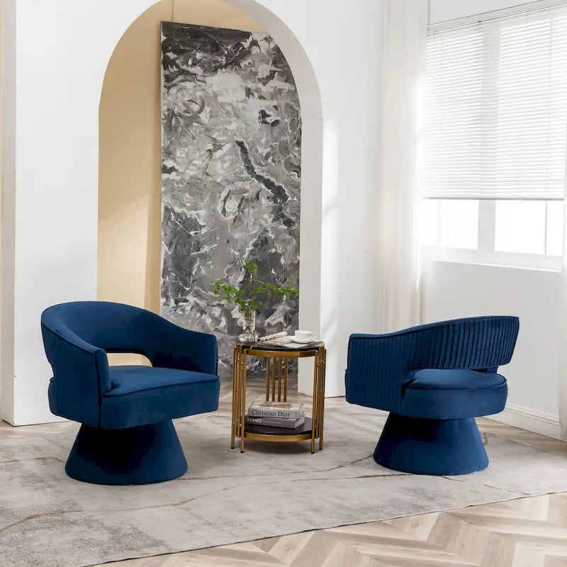 SEYNAR Modren Velvet 360 Degree Swivel Accent Arm Barrel Chair Set of 2 for Living Room